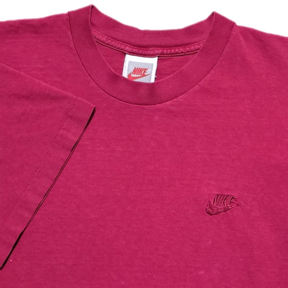 Vintage Nike Single Stitch Shirt Fireberry Mens M Swoosh Check Logo 80s 90s USA